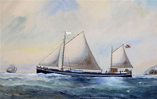 Reuben Chappell (1870-1940) Ship portrait of the S.S. Wessex of Littlehampton, Captain C.W. Price 14 x 22in.